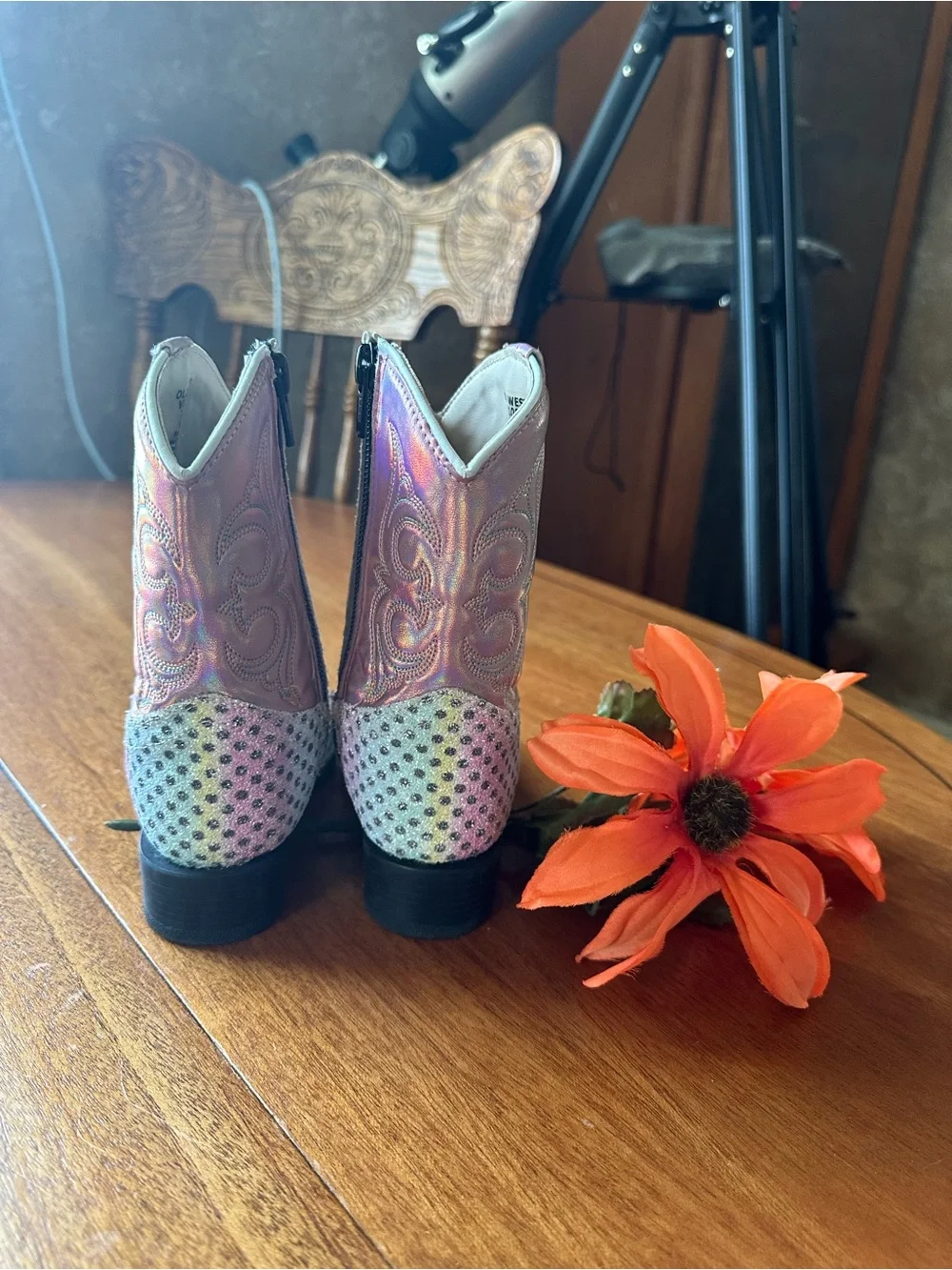 Old West Metallic Pink and Multicolor Girls Cowboy Boots!